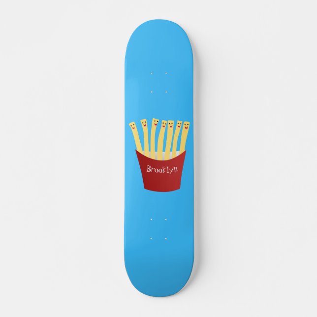 Cute kawaii fries fast food cartoon illustration skateboard (Front)