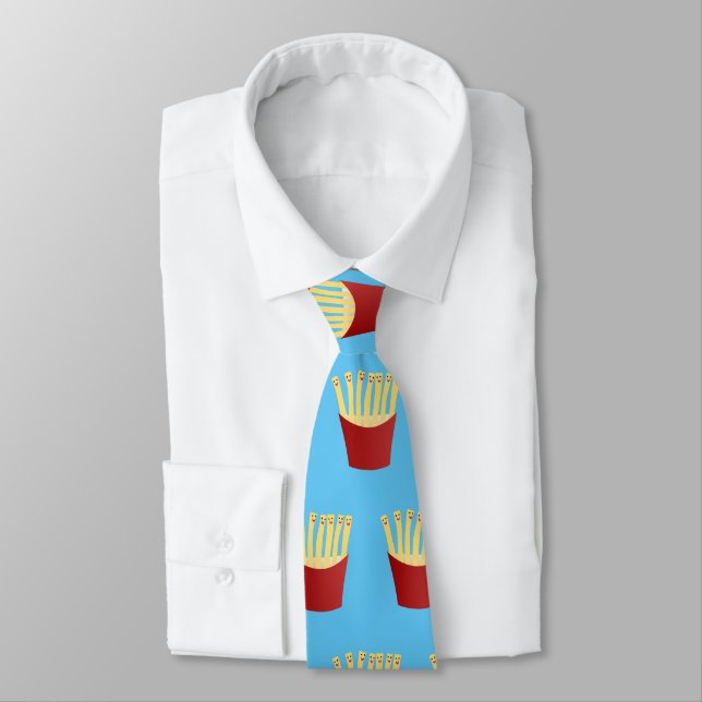 Cute kawaii fries fast food cartoon illustration tie (Tied)