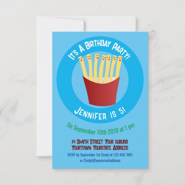Cute kawaii fries fast food cartoon invitation (Front)