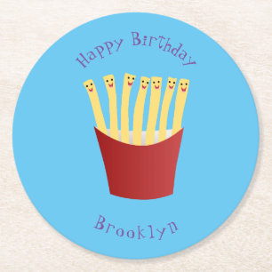 Cute kawaii fries fast food cartoon round paper coaster