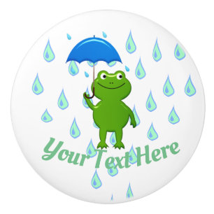 Cute Kawaii Frog and Rain Ceramic Knob
