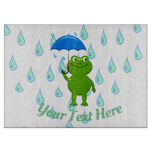 Cute Kawaii Frog and Rain Cutting Board