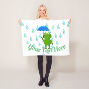 Cute Kawaii Frog and Rain Fleece Blanket
