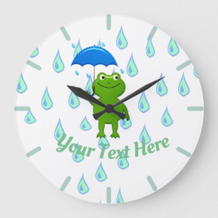 Cute Kawaii Frog and Rain Large Clock
