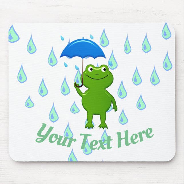 Cute Kawaii Frog and Rain Mouse Mat (Front)