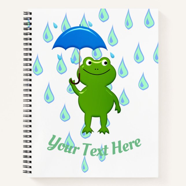 Cute Kawaii Frog and Rain Notebook (Front)