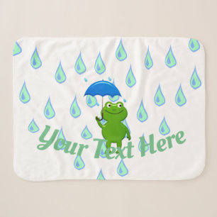 Cute Kawaii Frog and Rain Sherpa Blanket