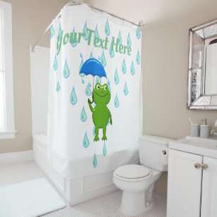 Cute Kawaii Frog and Rain Shower Curtain