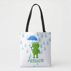 Cute Kawaii Frog and Rain Tote Bag