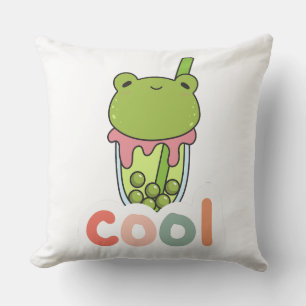 Cute Kawaii Frog Bubble Tea Cool Typography Vector Cushion