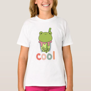 Cute Kawaii Frog Bubble Tea Cool Typography Vector T-Shirt