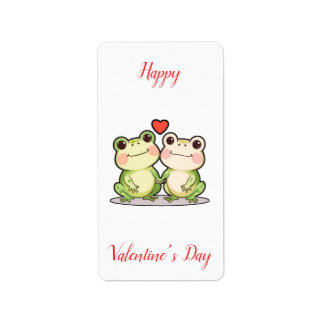 Cute Kawaii Frog Couple Valentine’s Day Card Label