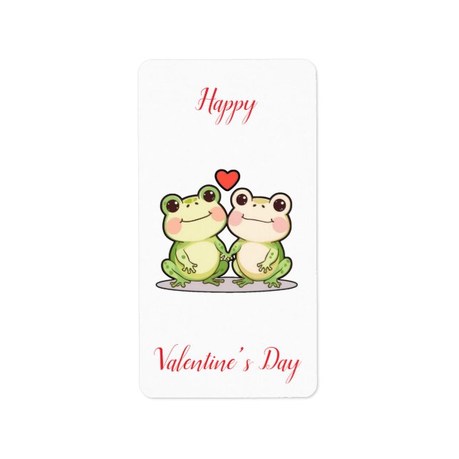 Cute Kawaii Frog Couple Valentine’s Day Card Label (Front)