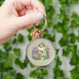 Cute Kawaii Frog Gardening Flower Crown Cute Keych Key Ring