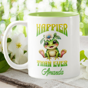 Cute Kawaii Frog Happier Than Ever Funny  Two-Tone Coffee Mug