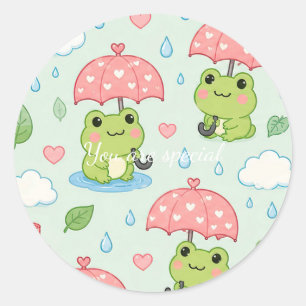 Cute Kawaii Frog Heart Umbrella Pattern Classic Round Sticker
