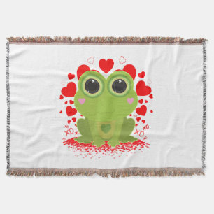 Cute Kawaii Frog Hearts XOXO Cosy Love Artwork Throw Blanket