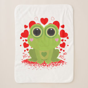 Cute Kawaii Frog Hearts XOXO Cosy Love Design Sherpa Blanket