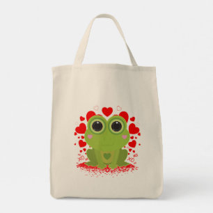 Cute Kawaii Frog Hearts XOXO Reusable Tote Bag