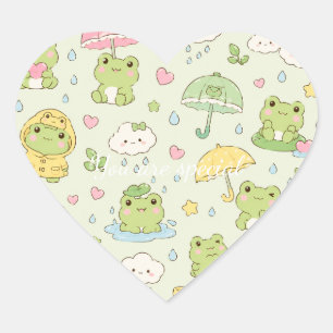 Cute Kawaii Frog Pattern Green Pastel Heart Sticker