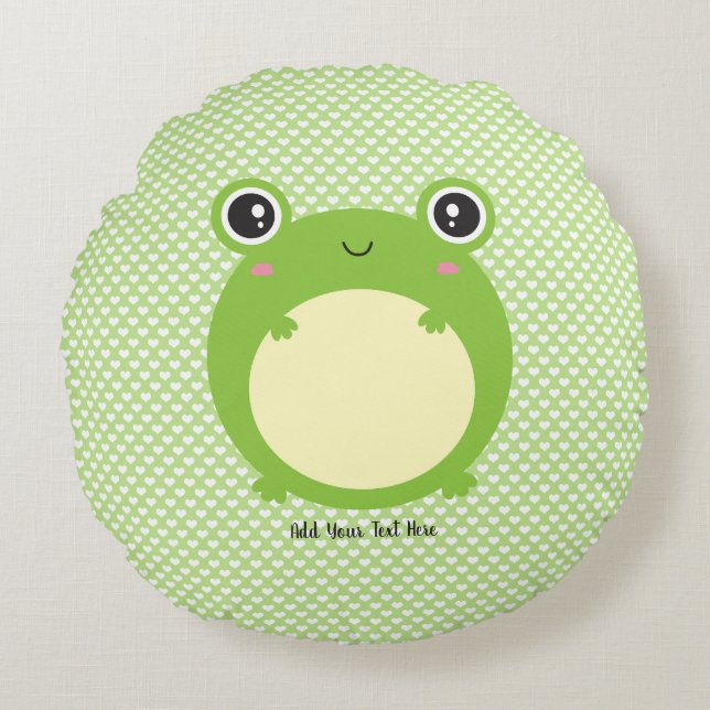 Cute Kawaii Frog Personalised  Round Cushion (Front)