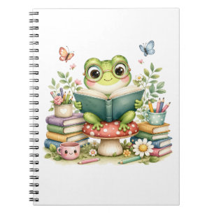 Cute Kawaii Frog Reading a Book Watercolor Book