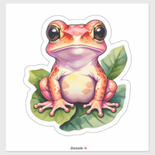 Cute Kawaii Frog Standing On Leaves