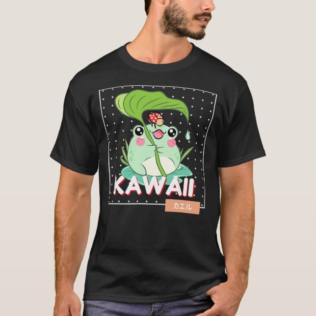 Cute Kawaii Frog With Ladybug Anime Kawaii Japanes T-Shirt (Front)