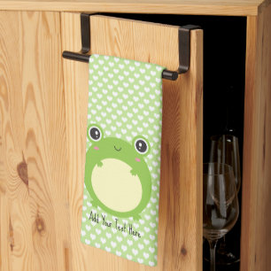 Cute Kawaii Frog with Personalised Text and Photo  Tea Towel