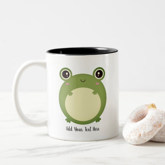 Cute Kawaii Frog with Personalised Text  Two-Tone Coffee Mug (With Donut)