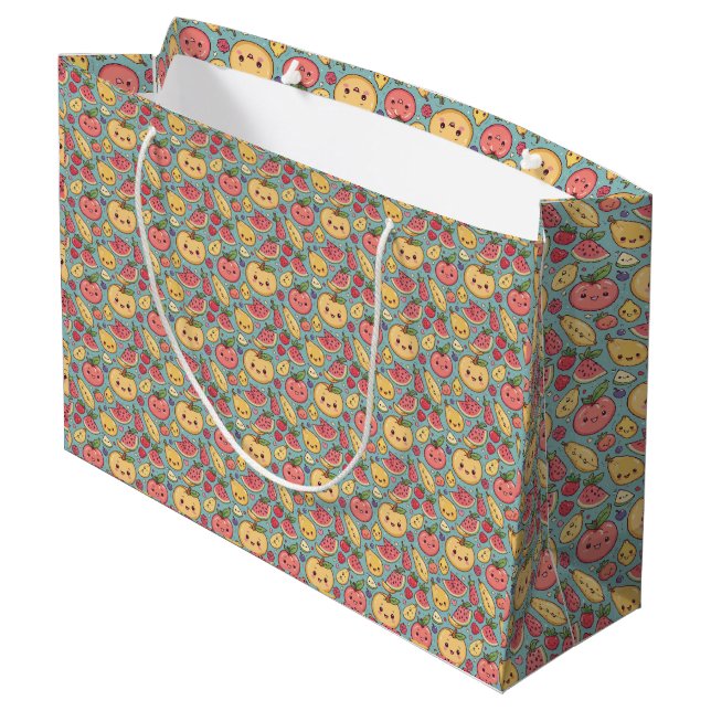 Cute Kawaii Fruit Pattern Gift Bag | Colorful Cart (Back Angled)
