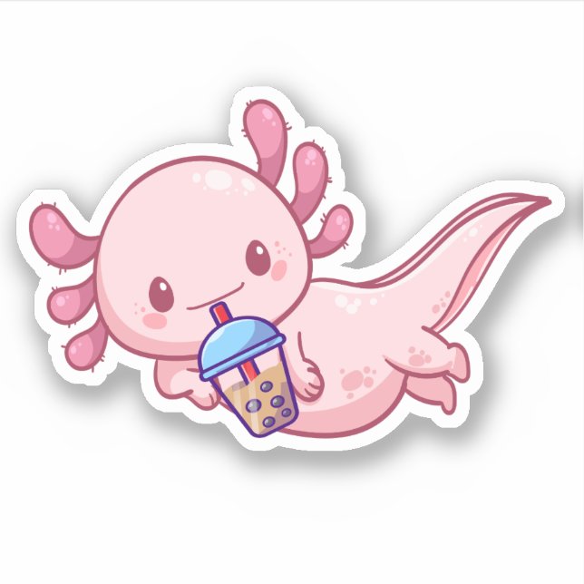 Cute Kawaii Funny Axolotl Boba Bubble Tea (Front)