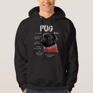 Cute Kawaii Funny Black Pug Dog Rules Gifts  Hoodie