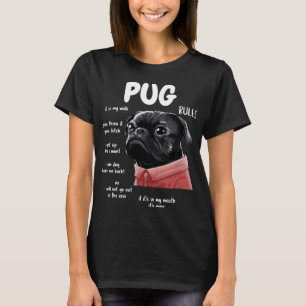 Cute Kawaii Funny Black Pug Dog Rules Gifts Men Wo T-Shirt