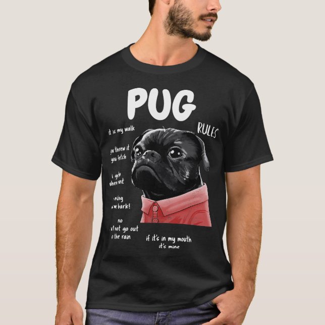Cute Kawaii Funny Black Pug Dog Rules Gifts Men Wo T-Shirt (Front)