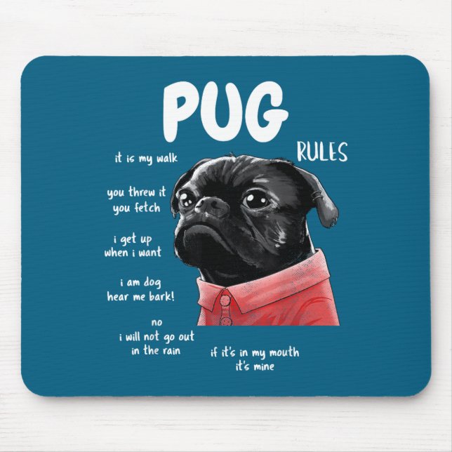 Cute Kawaii Funny Black Pug Dog Rules Men Women Ki Mouse Mat (Front)