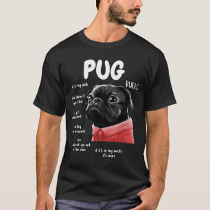 Cute Kawaii Funny Black Pug Dog Rules Men Women Ki T-Shirt