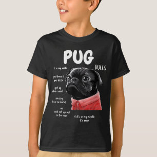 Cute Kawaii Funny Black Pug Dog Rules Men Women Ki T-Shirt