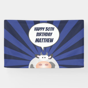 Cute Kawaii Funny Cartoon Cow Happy 30th Birthday Banner