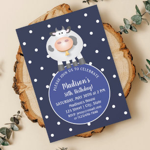 Cute Kawaii Funny Cartoon Cow Happy 50th Birthday Invitation
