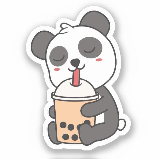 Cute Kawaii Funny Panda Boba Sticker (Front)