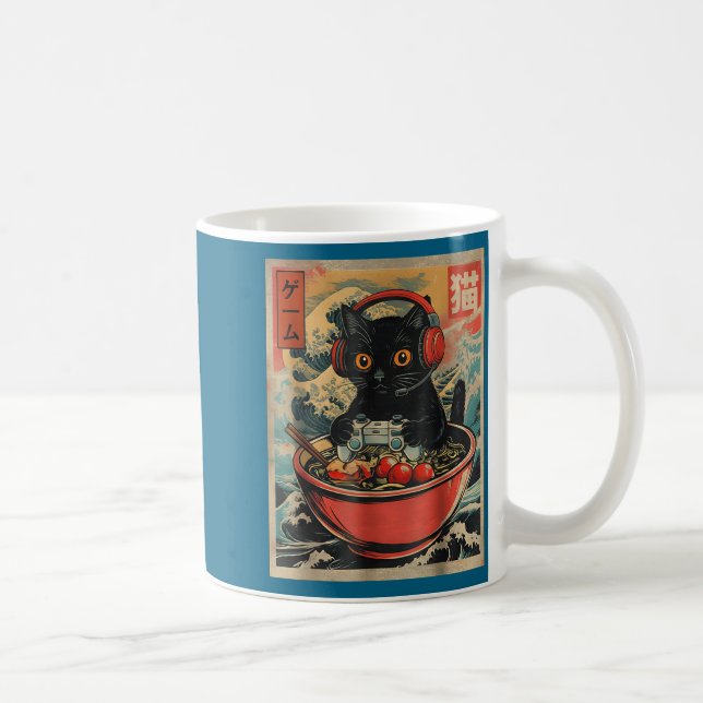 Cute Kawaii Gamer Cat Funny Ramen Retro Japanese C Coffee Mug (Right)