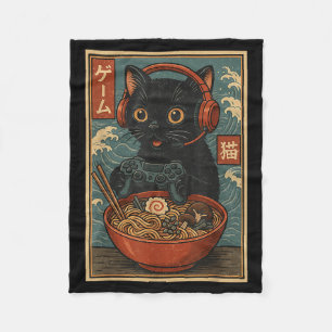 Cute Kawaii Gamer Cat Funny Ramen Retro Japanese C Fleece Blanket