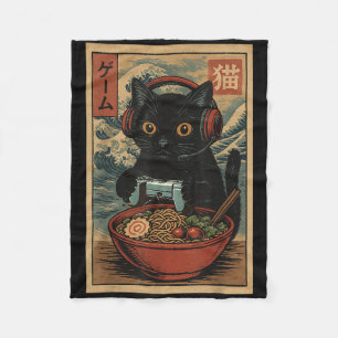 Cute Kawaii Gamer Cat Funny Ramen Retro Japanese C Fleece Blanket