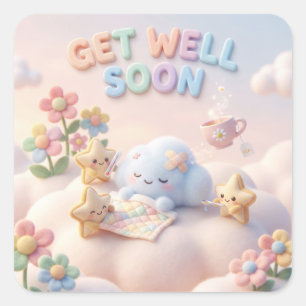Cute Kawaii Get Well Soon with Sleeping Cloud Square Sticker