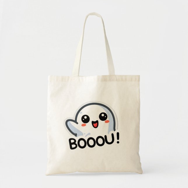 Cute Kawaii Ghost “BOOOU!”  Tote Bag (Front)