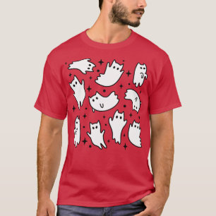 Cute Kawaii Ghost Cats Halloween Orange T-Shirt