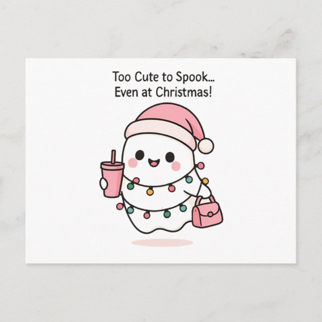 Cute Kawaii Ghost Christmas Postcard (Front)