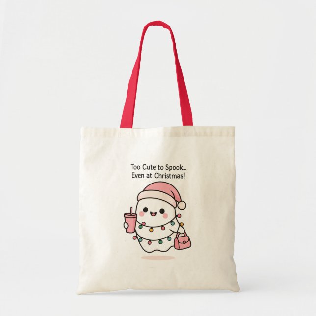 Cute Kawaii Ghost Christmas Tote Bag (Front)