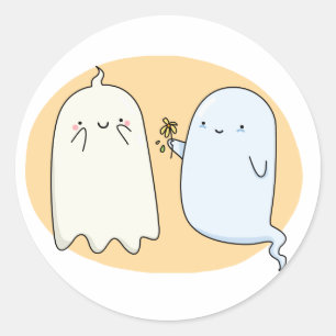 Cute Kawaii Ghost Couple Classic Round Sticker
